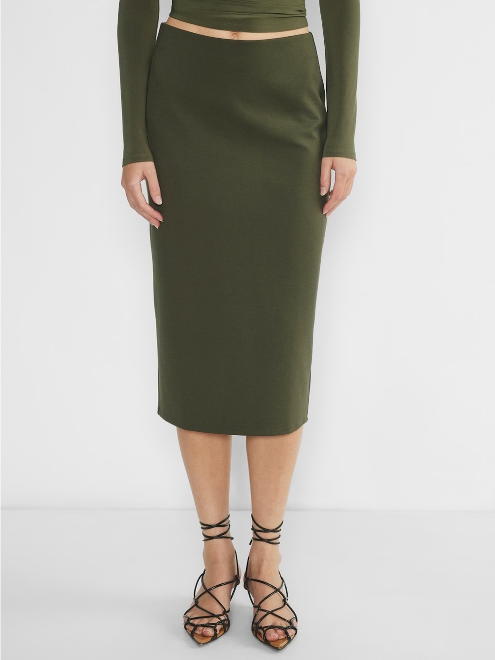 Wilfred Aritzia Nora Ponte Skirt Dark Olive